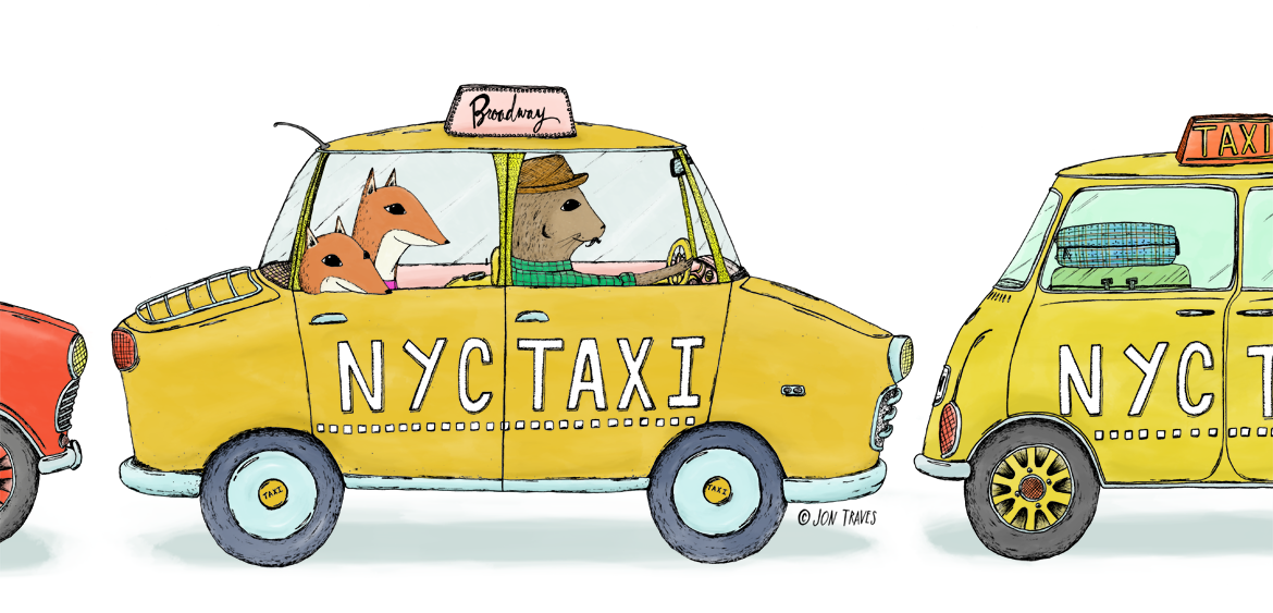 Wander New York Book NYC Taxi Spread Illustration by Jon Traves | Illustrator
